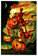 ⫸ 984 Halloween Devils Card REPRO 1910 Postcard Scary Party Invitation J-O-L NEW picture