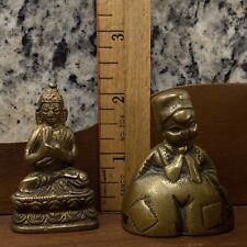Solid brass bronze figural Bell & Miniature Statue Figurine Vintage Lot Of 2 picture