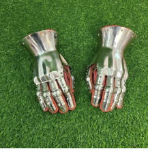 Medieval Hourglass Gauntlets Polished with Red color Leather Gloves, Finger Gaun picture