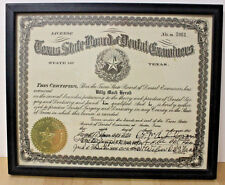Vintage Texas Board of Dental Examiners License  Framed 1961 Texas History picture