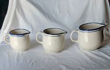 Set of 3 Vintage DDR German Ceramic Milk Jugs with Blue Stripes picture