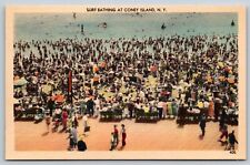 Surf Bathing At Coney Island NY Postcard Swimmers Sun Bathing Boardwalk picture