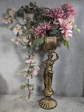Antique French Woman 19th Century Bronze Vase with Fake Flowers picture