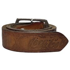 Vintage Coca Cola Belt Tooled Leather 1970s Brown 30 to 34 inch Waist Cowboy picture