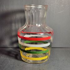 Vintage Clear Glass 1 qt Juice Carafe Pitcher no Lid - Banded Fiesta Stripes picture