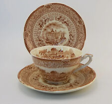 Antique W.R. Ridgways Grecian Tea Cup Saucer Set England Orange Rust Brown Trio picture