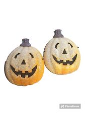 Halloween Jack-O'-Lantern Porch Light Covers 2 Melted Plastic 12×9 Adjustable picture