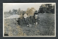 WWII USAAF Photo Two Buddies Relaxing on the Grass Ninth Air Force 9th IX AF picture