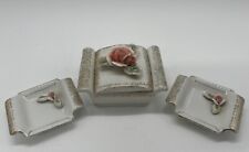 Vintage Vanity Box Trinket Dishes White Pink with Roses Made in Japan No Marking picture