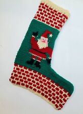 Hand Knit Christmas Stocking Mid Century 1940’s-50’s Santa Chimney Bricks picture