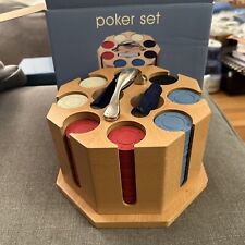 Michael Graves Poker Set Cherry Wood Caddy 240 Chips & 2 Decks READ picture