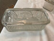 Vintage Federal Glass Refrigerator Storage Dish Ribbed w/Embossed Vegetable Lid picture