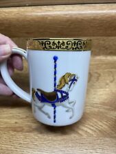 VINTAGE 1991 DOUBLE SIDED CAROUSEL PONY  ROYAL GALLERY GOLD BUFFET Blue Tea Cup picture