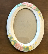 Vtg Ceramic Floral Flower Photo Picture Frame Oval 3X5 White Pink Yellow Cottage picture