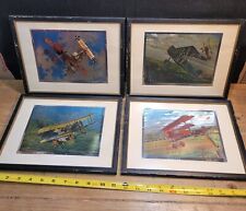 LOTof4 VTG Foil Art Print WW1 World War Fighter Planes Framed-John Berkey 9”x11” picture