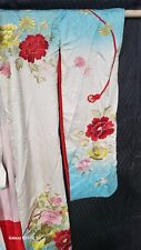 Japanese Kimono Uchikake Luxurious White, Red, Gold, Blue, W/Embroidered Flower picture