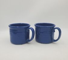 2 Longaberger Woven Traditions Coffee Soup Mugs  Basketweave Cornflower Blue Lg picture