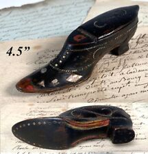 Rare 18th C French Hand Carved Shoe or Boot Snuff, Pique & Mother of Pearl Inlay picture
