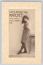 Postcard Pretty Lady Holding Axe Let's Bury The Hatchet Embossed Vintage 1911 picture