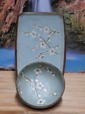 Japan Kafuh Spring Cherry Blossom Blue Rice Bowl and Tray picture