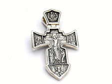 Made in USA Two-Faces Oxidized Orthodox Solid .925 Sterling Silver Cross Jesus picture