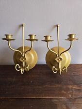 VTG Set Of 2 Ornate Metal Gold Handpainted 2 Arm Wall Candle Sconces Shabby Chic picture