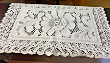 VINTAGE CREAM POLYESTER LACE LARGE TABLE MAT/DOILY 18