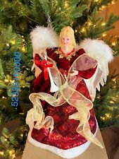 16IN ANGEL TREE TOPPER - RED DRESS WHITE FEATHER WINGS HOLIDAY CHRISTMAS DECOR picture