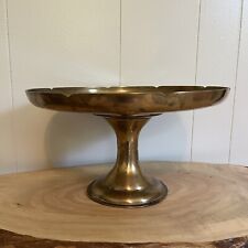 Vintage Solid BRASS Pedestal/Raised Platter/Bowl W/ Scalloped Edge  picture