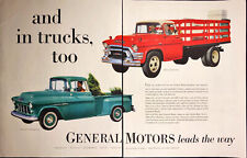 1955 General Motors 2-PAGE Print Ad Chevrolet Pickup Truck GMC Stake Truck picture