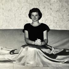 O2 Photograph Beautiful Short Hair Woman Posing On Couch Big Dress Fashion Style picture