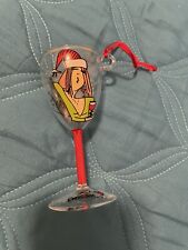 Emerson Wine Glass Ornament Hand Painted Artist Signed Lady with Santa Hat EUC picture