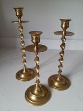 Vintage Set of 3 Spiral Twist Solid Brass Candlestick Candle Holders 12/11/10