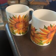 Vintage Royal Norfolk Greenbrier International Sunflower Coffee Mugs Set Of 2 picture