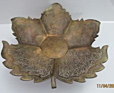 Vintage Solid Brass Maple Leaf Tray Coin Trinket Small Dish Jewelry Metal Holder picture