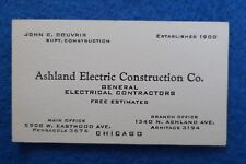c. 1940 Business Card Ashland Electric Construction Co. John C Douvris Chicago picture