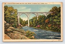 Cuyahoga River Gorge High Level Bridge Akron Ohio Linen Postcard Unposted picture