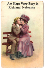 Postcard 1912 Am Kept Very Busy in Richland Nebraska Amourous Couple picture