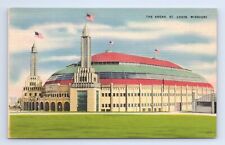 St. Louis Arena Missouri Sports Stadium Postcard US Flags VTG MO Linen picture