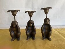 3 Vintage Brass Monkey Candlestick Candle Holders SEE HEAR SPEAK No EVIL 5