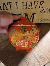 Antique c. 1930s Ransburg Cookie Jar Red Circular Round Hand Painted Flowers VTG picture