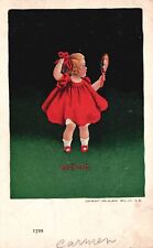 Vintage Postcard Seeing Cute Little Girl In The Mirror Red Dress picture