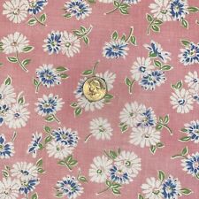 Vtg Floral Feed Sack Daisies White & Blue Flowers on Pink Feedsack 40