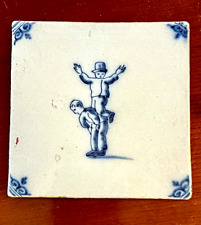 Old Nice Dutch Delft Blue tile,  Acrobatics - child play picture