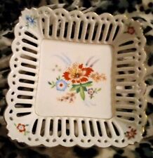 Vintage Porcelain Reticulated Square Dish Floral Made in Germany picture