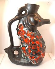 RARE 60s French Accolay Sea Horse Zoomorphic Pottery Fat Lava Vase 10-3/4