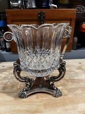 VINTAGE GODINGER SILVER CO Shannon CRYSTAL ICE BUCKET w/STAND & TONGS.     D205B picture
