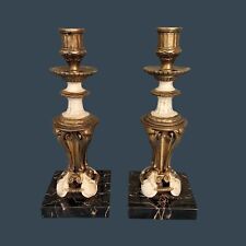 French Empire Style Marble And Brass Brass Candle Holder Vintage Set of 2 picture