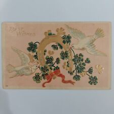 Vintage postcard Best Wishes divided back dove horse shoe 4 leaf clovers luck picture