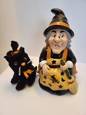 Vintage Halloween Witch with Broom Trick or Treat Animated Lights and Sound 12
